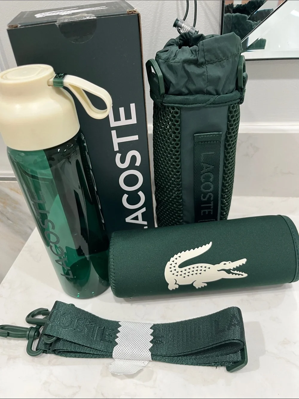 Lacoste Dark Green & Cream Bottle Set with Branded Carrier